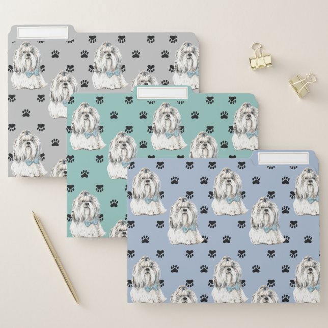 Lhasa Apso Dog Paw Prints Pattern File Folder (Set)