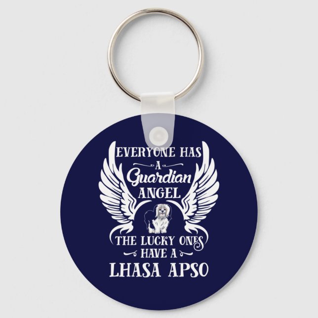 Lhasa Apso dog pet guardian angel Keychain (Front)