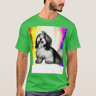 Lhasa Apso Dog Rainbow Painting T-Shirt