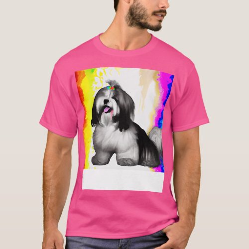 Lhasa Apso Dog Rainbow Painting T_Shirt