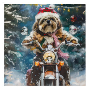 Lhasa Apso Dog Riding Motorcycle Christmas Acrylic Print