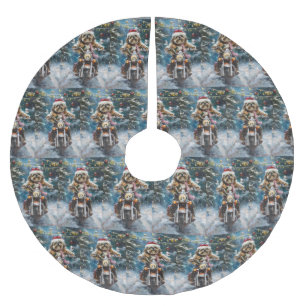 Lhasa Apso Dog Riding Motorcycle Christmas Brushed Polyester Tree Skirt