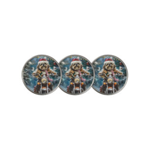 Lhasa Apso Dog Riding Motorcycle Christmas Golf Ball Marker