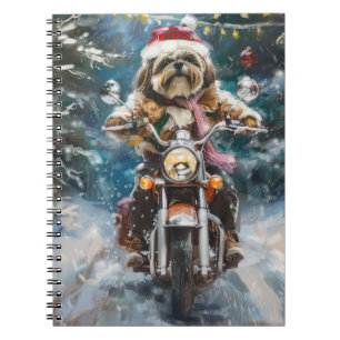 Lhasa Apso Dog Riding Motorcycle Christmas Notebook