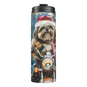 Lhasa Apso Dog Riding Motorcycle Christmas  Thermal Tumbler