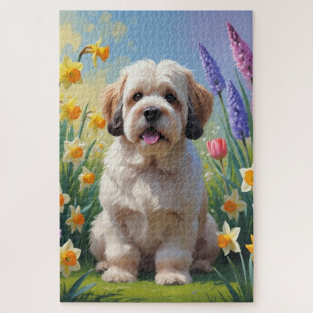 Lhasa Apso Dog Spring Flowers Painting  Jigsaw Puzzle (Vertical)