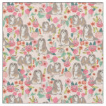 Lhasa Apso dog vintage florals pastel pink Fabric