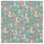 Lhasa Apso dog vintage florals turquoise Fabric