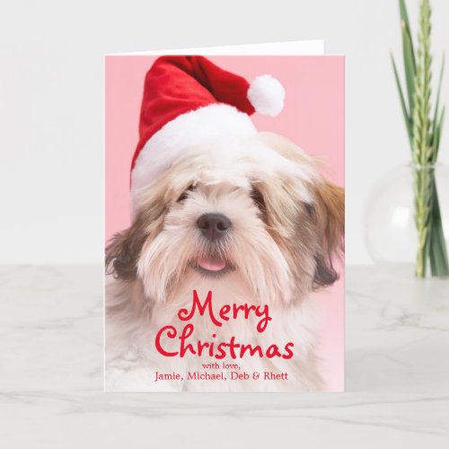 Lhasa Apso Dog Wearing Santa Hat Holiday Card