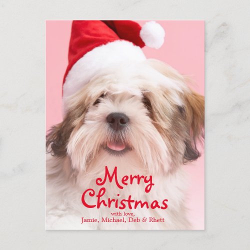Lhasa Apso Dog Wearing Santa Hat Holiday Postcard