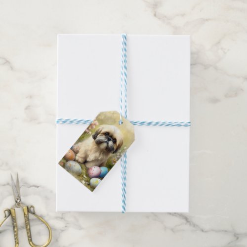 Lhasa Apso Dog with Easter Eggs Holiday  Gift Tags