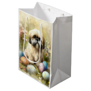 Lhasa Apso Dog with Easter Eggs Holiday Medium Gift Bag