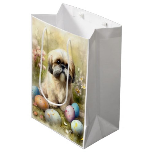 Lhasa Apso Dog with Easter Eggs Holiday  Medium Gift Bag