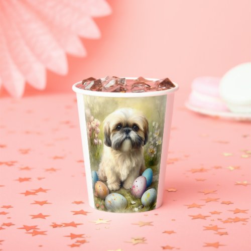 Lhasa Apso Dog with Easter Eggs Holiday  Paper Cups