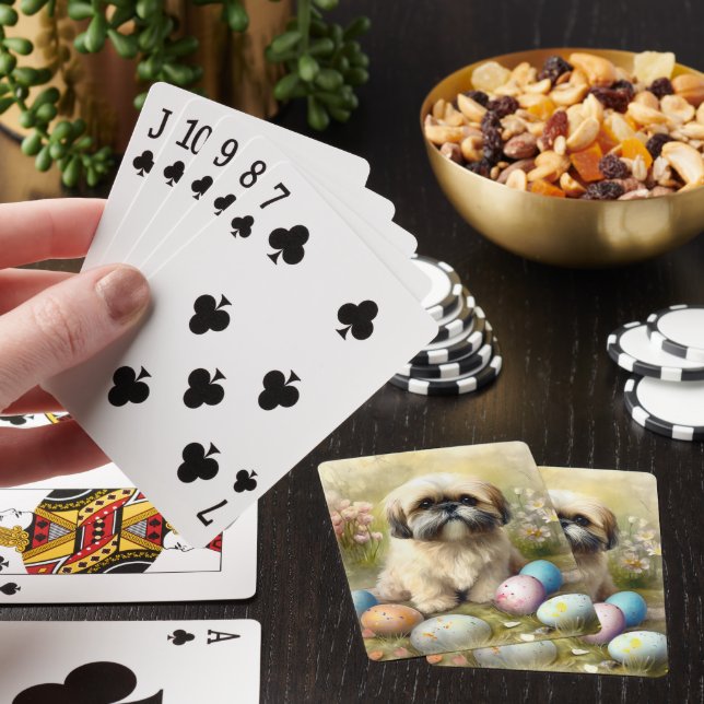 Lhasa Apso Dog with Easter Eggs Holiday  Poker Cards (In Situ)