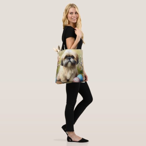 Lhasa Apso Dog with Easter Eggs Holiday  Tote Bag