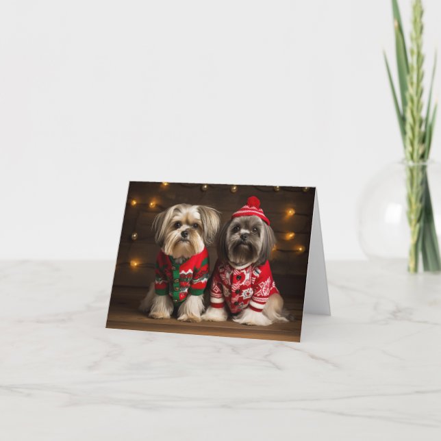 Lhasa Apso Dogs Christmas Card (Front)