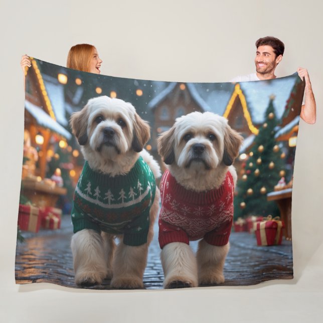 Lhasa Apso Dogs Christmas Snow Holiday Fleece Blanket (In Situ)