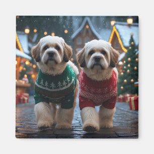 Lhasa Apso Dogs Christmas Snow Holiday Magnet