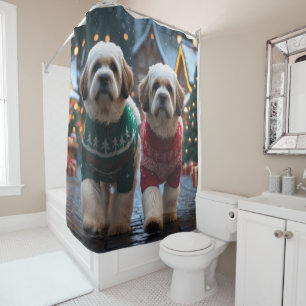Lhasa Apso Dogs Christmas Snow Holiday Shower Curtain