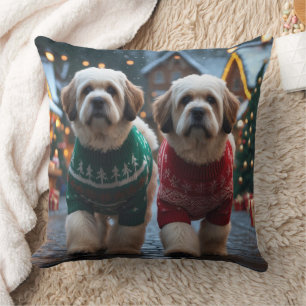 Lhasa Apso Dogs Christmas Snow Holiday Throw Pillow