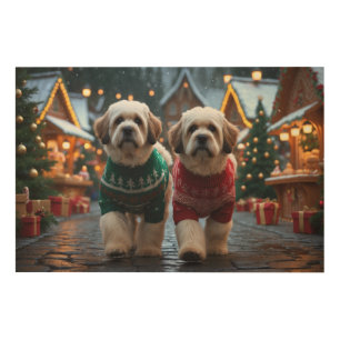 Lhasa Apso Dogs Christmas Snow Holiday Wood Wall Art