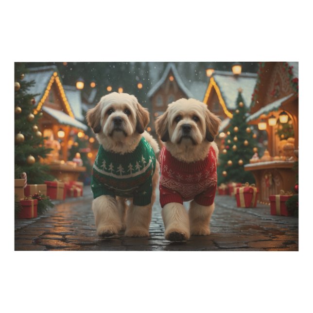 Lhasa Apso Dogs Christmas Snow Holiday Wood Wall Art (Front)