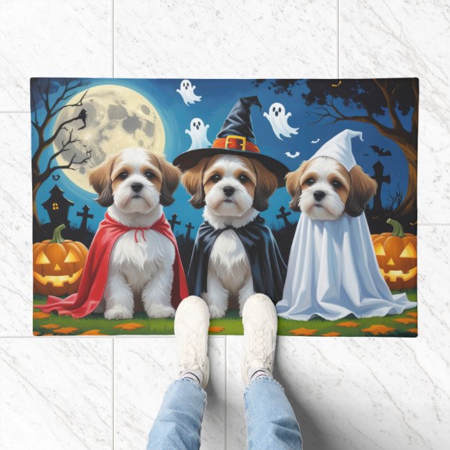 Lhasa Apso Dogs Pumpkin Halloween Funny  Doormat (Indoor)