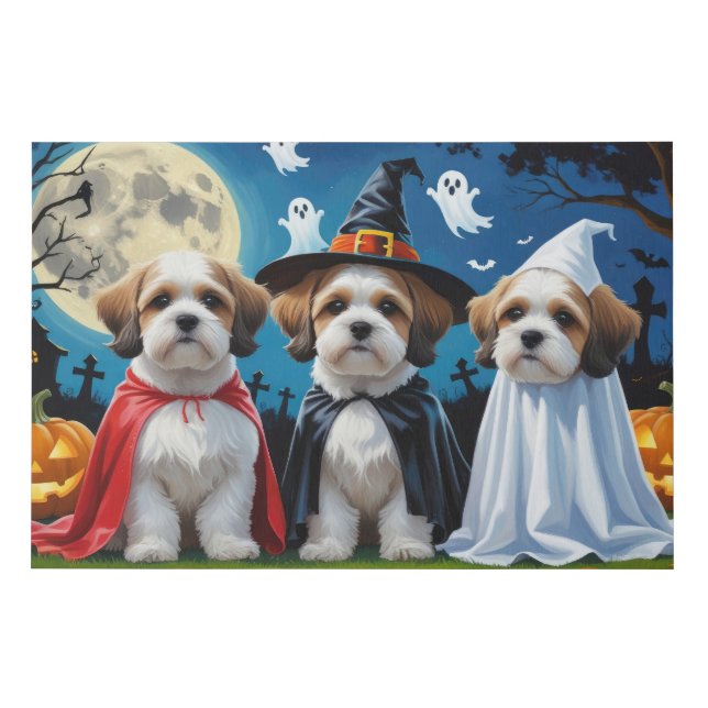 Lhasa Apso Dogs Pumpkin Halloween Funny  Faux Canvas Print (Front)
