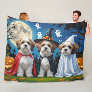 Lhasa Apso Dogs Pumpkin Halloween Funny Fleece Blanket