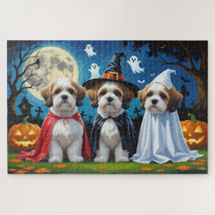 Lhasa Apso Dogs Pumpkin Halloween Funny  Jigsaw Puzzle
