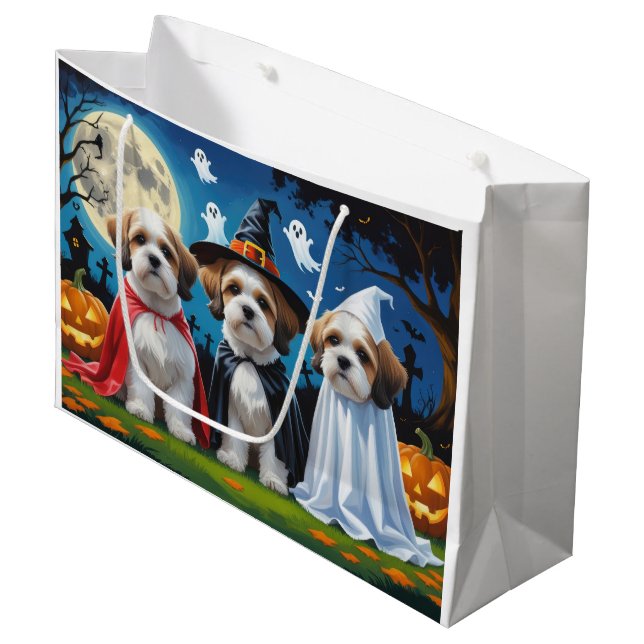 Lhasa Apso Dogs Pumpkin Halloween Funny  Large Gift Bag (Front Angled)