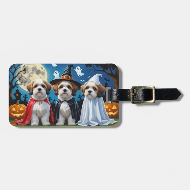 Lhasa Apso Dogs Pumpkin Halloween Funny  Luggage Tag (Front Horizontal)