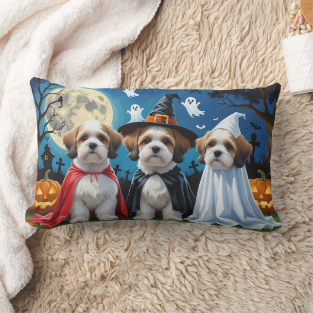Lhasa Apso Dogs Pumpkin Halloween Funny  Lumbar Pillow (Blanket)