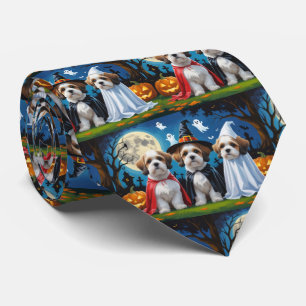 Lhasa Apso Dogs Pumpkin Halloween Funny  Neck Tie