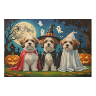 Lhasa Apso Dogs Pumpkin Halloween Funny  Wood Wall Art