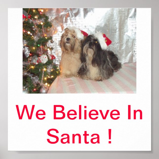 Lhasa Apso Dogs We Believe In Santa Print (Front)