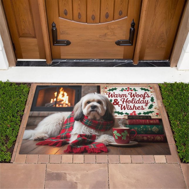 Lhasa Apso Festive Holiday Christmas  Doormat (Outdoor)