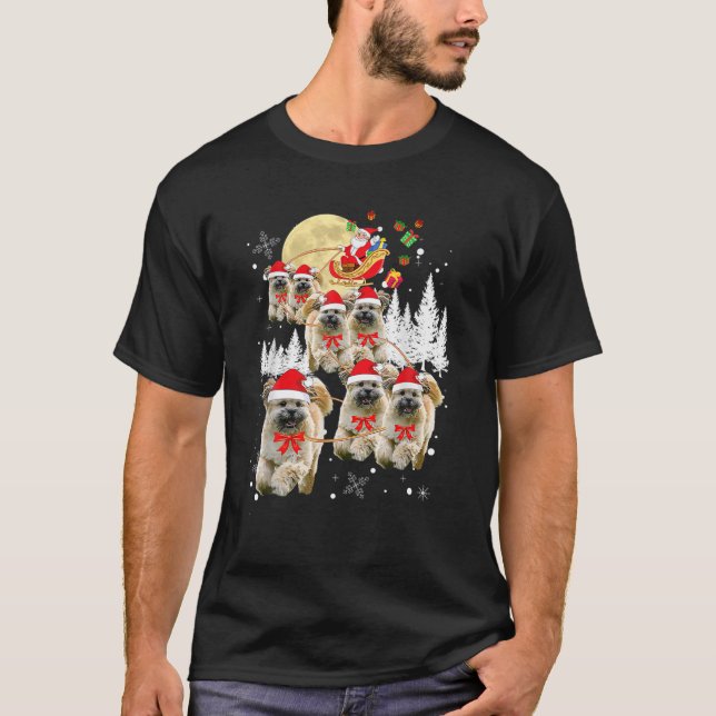 Lhasa Apso Funny Reindeer Christmas Moon Santa Dog T-Shirt (Front)