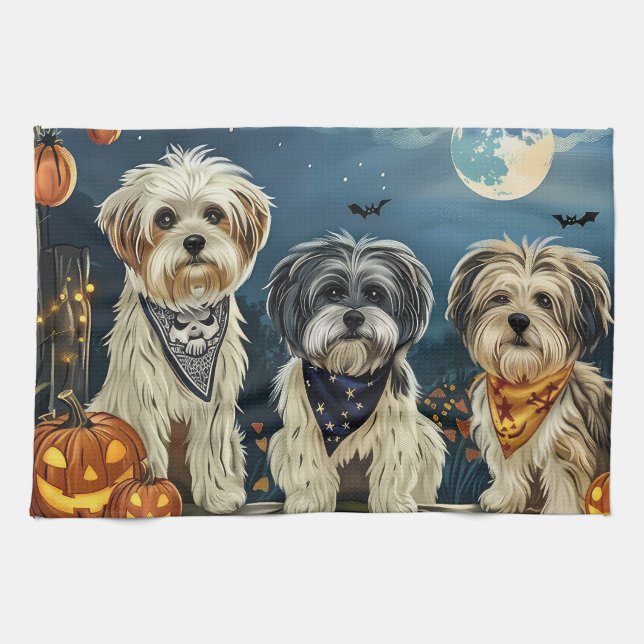 Lhasa Apso Halloween Spooky  Kitchen Towel (Horizontal)