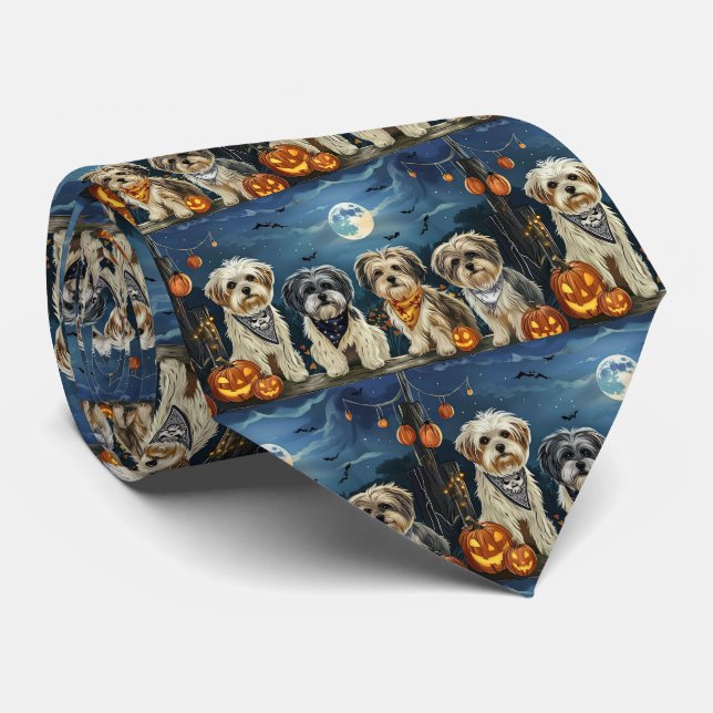 Lhasa Apso Halloween Spooky  Neck Tie (Rolled)