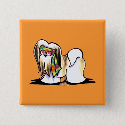 Lhasa Apso Hippie Pinback Button