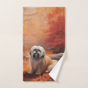 Lhasa Apso in Autumn Leaves Fall Inspire Bath Towel Set