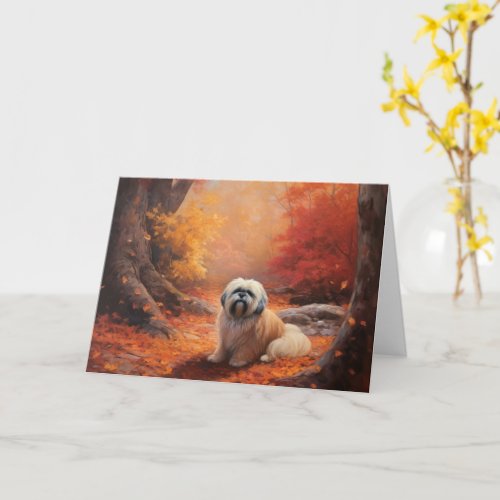 Lhasa Apso in Autumn Leaves Fall Inspire Card