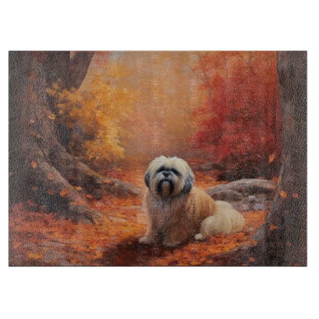 Lhasa Apso in Autumn Leaves Fall Inspire Cutting Board (Front)