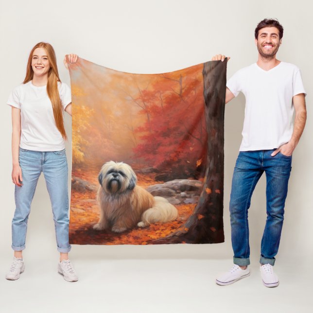 Lhasa Apso in Autumn Leaves Fall Inspire Fleece Blanket (In Situ)