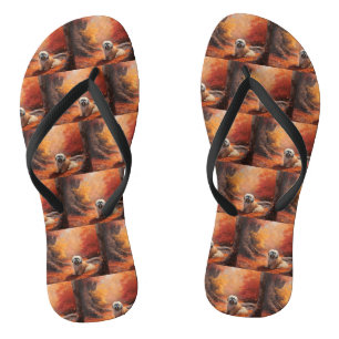 Lhasa Apso in Autumn Leaves Fall Inspire Flip Flops