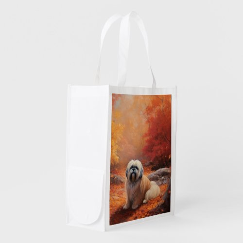 Lhasa Apso in Autumn Leaves Fall Inspire Grocery Bag
