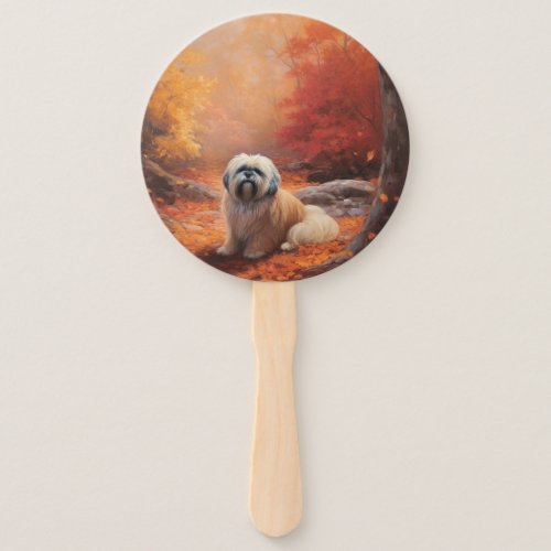 Lhasa Apso in Autumn Leaves Fall Inspire Hand Fan