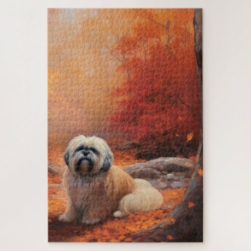Lhasa Apso in Autumn Leaves Fall Inspire Jigsaw Puzzle